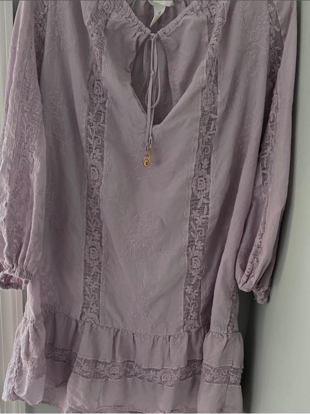 Boho Lace-Trim Peasant Top - Lavender